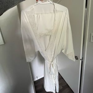 White satin robe + matching pj shorts
